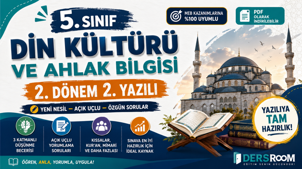 5. Sınıf Din Kültürü ve Ahlak Bilgisi 2. Dönem 2. Yazılı Soruları (PDF) | Kitap Kurdu