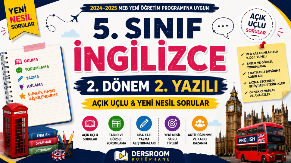 5. Sınıf İngilizce 2. Dönem 2. Yazılı Soruları (PDF)  | Kitap Kurdu