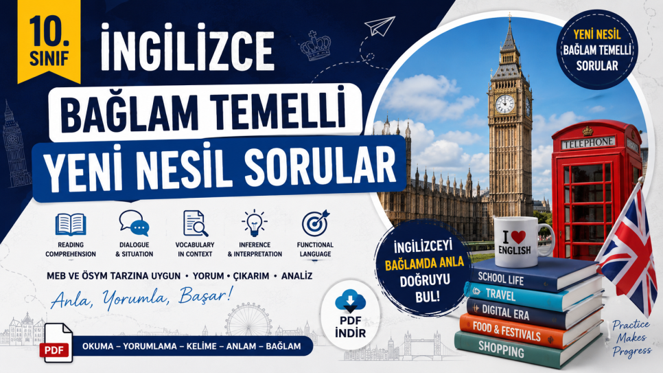 Bağlam Temelli İngilizce Soruları – 10. Sınıf Yeni Nesil PDF | Kitap Kurdu